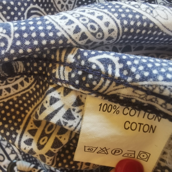 Bruun & Stengade Cotton Navy and White Paisley Mens Button-Down Shirt Sz 41 - Picture 4 of 5